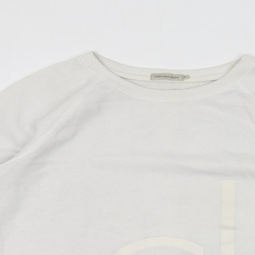 Calvin Klein Womens White Cotton Pullover Sweatshirt Size S Pullover - CK