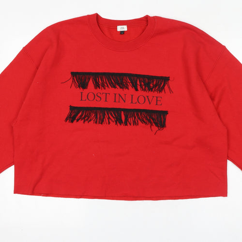 River Island Womens Red Crew Neck Polyester Pullover Jumper Size M - Lost In Love, Fringe