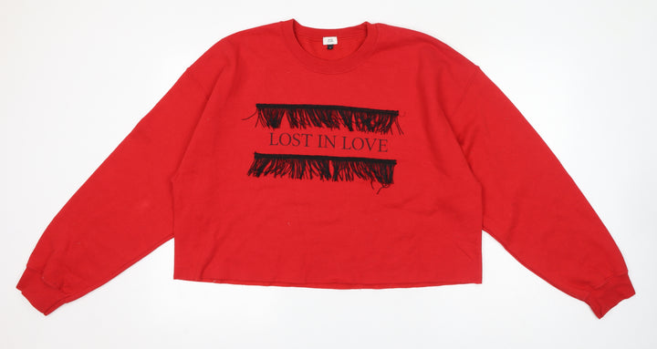River Island Womens Red Crew Neck Polyester Pullover Jumper Size M - Lost In Love, Fringe