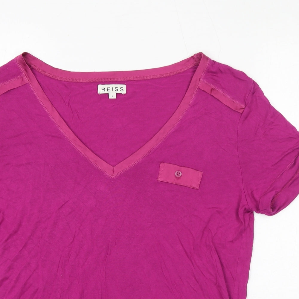 Reiss Womens Pink Viscose Basic T-Shirt Size L V-Neck