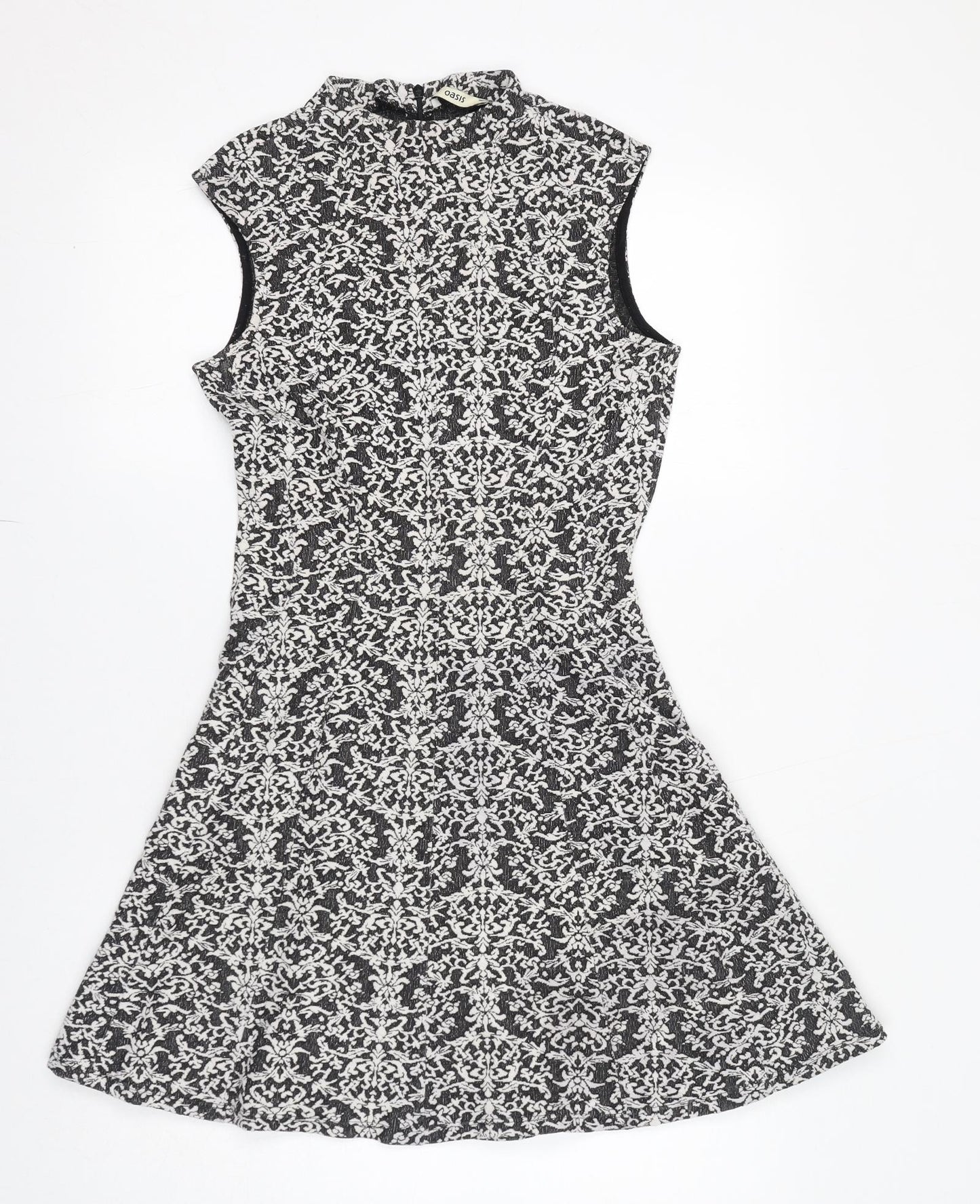 Oasis Womens Grey Geometric Polyester A-Line Size S Mock Neck Zip
