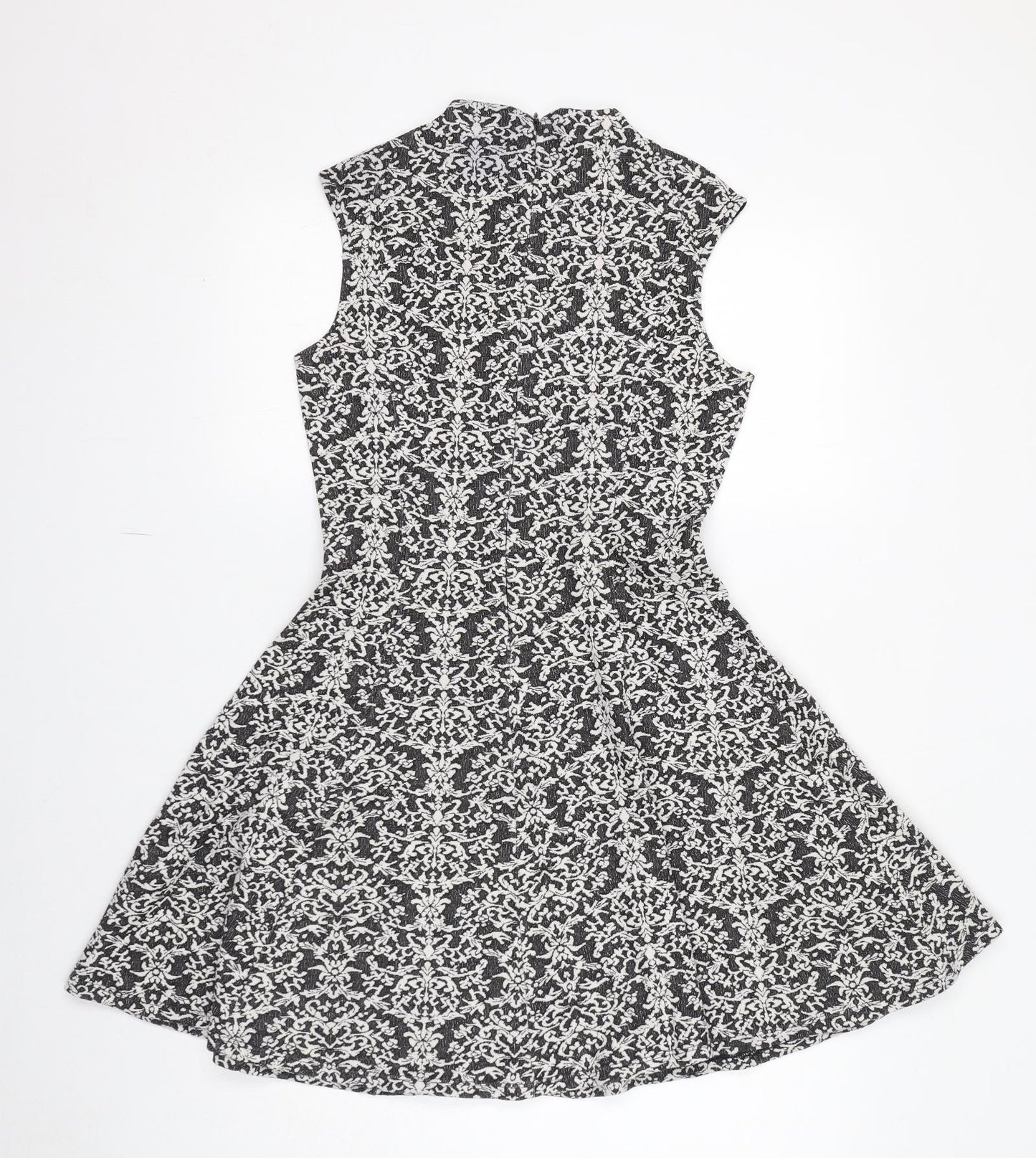 Oasis Womens Grey Geometric Polyester A-Line Size S Mock Neck Zip