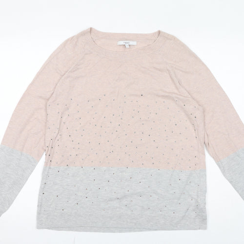 NEXT Womens Pink Boat Neck Cotton Pullover Jumper Size 18 - Gem Embellishments