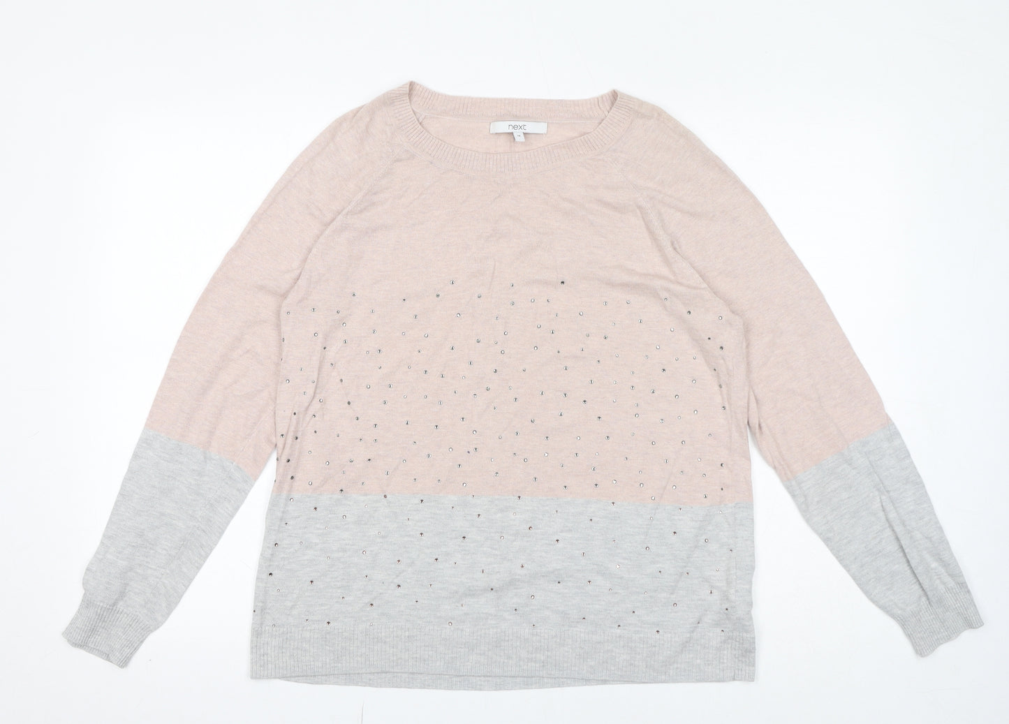 NEXT Womens Pink Boat Neck Cotton Pullover Jumper Size 18 - Gem Embellishments