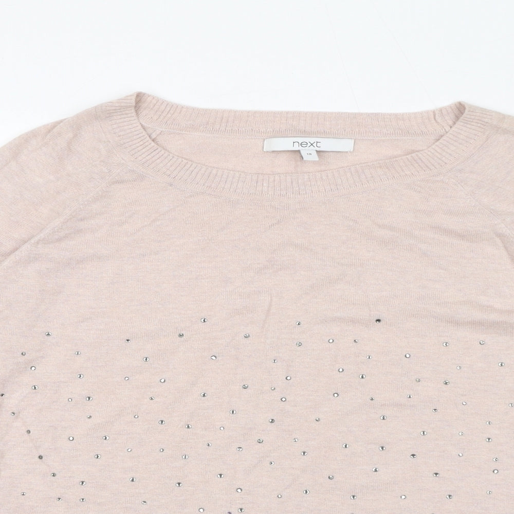 NEXT Womens Pink Boat Neck Cotton Pullover Jumper Size 18 - Gem Embellishments