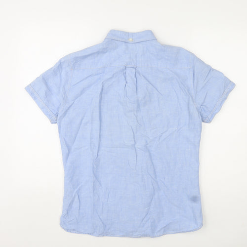 NEXT Mens Blue Linen Button-Up Size M Collared Button