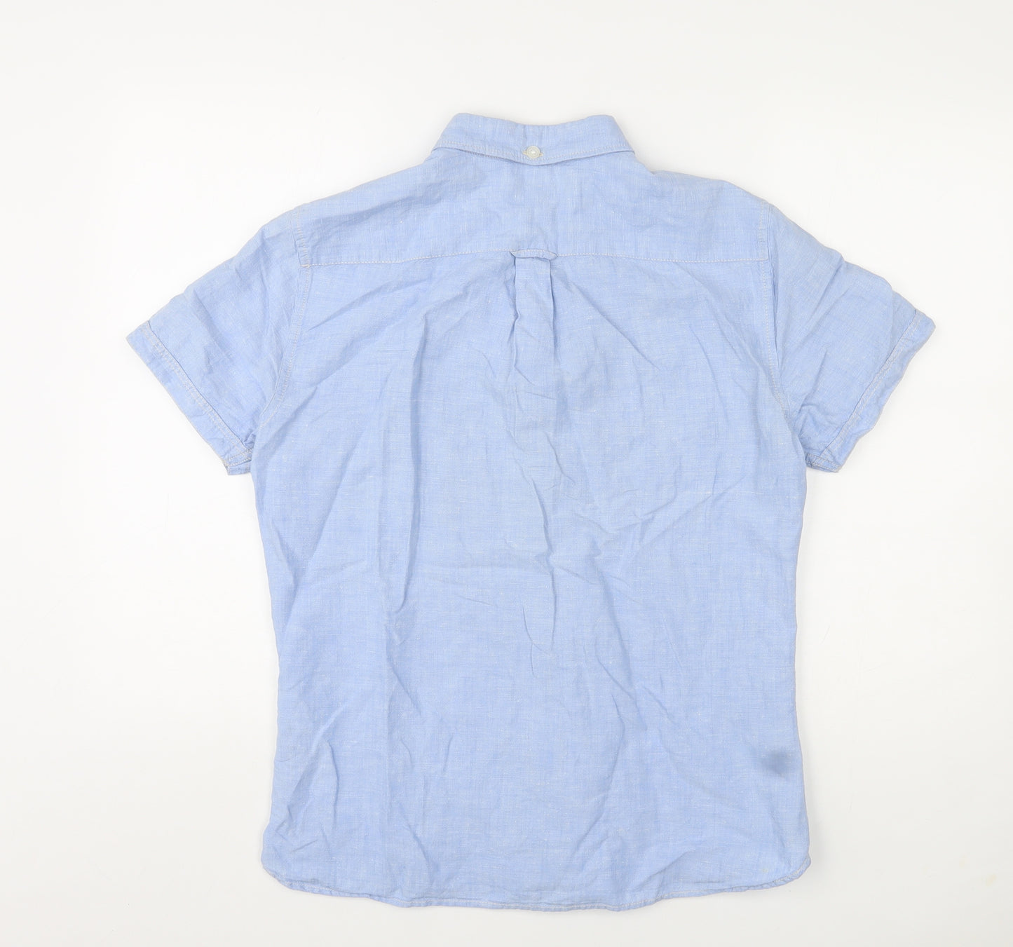 NEXT Mens Blue Linen Button-Up Size M Collared Button