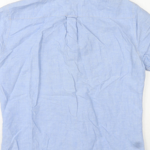 NEXT Mens Blue Linen Button-Up Size M Collared Button