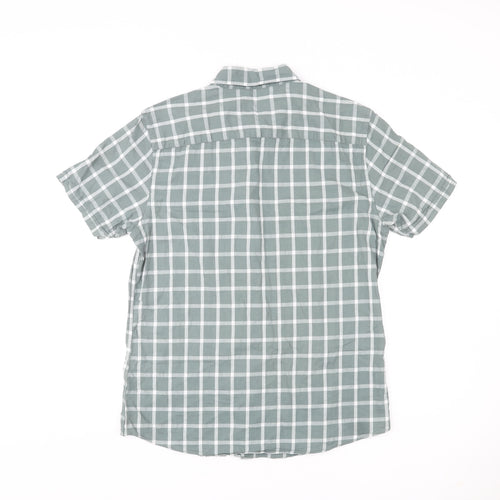 Red Herring Mens Green Check Cotton Button-Up Size M Round Neck Button