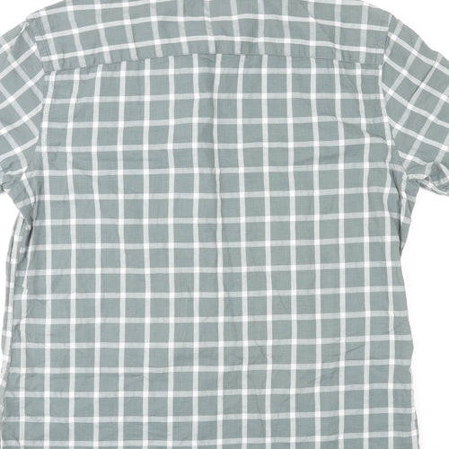 Red Herring Mens Green Check Cotton Button-Up Size M Round Neck Button