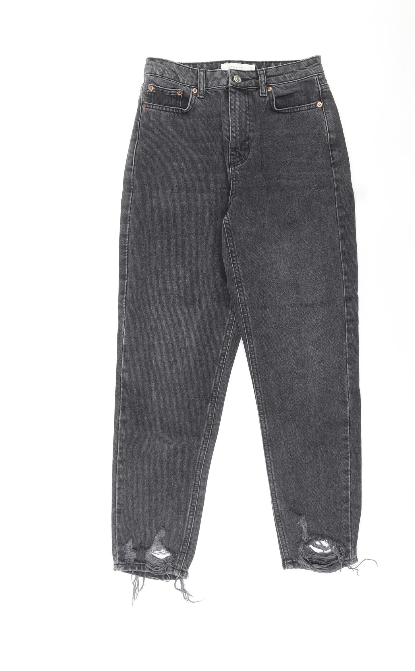 Topshop Womens Black Cotton Mom Jeans Size 26 in L30 in Regular Zip