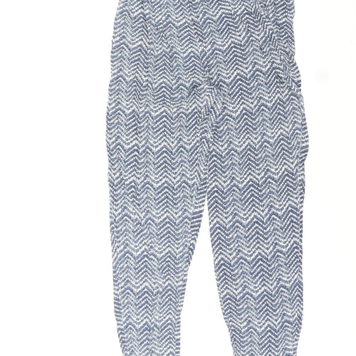 H&M Womens Blue Herringbone Viscose Jogger Trousers Size M L24 in Regular