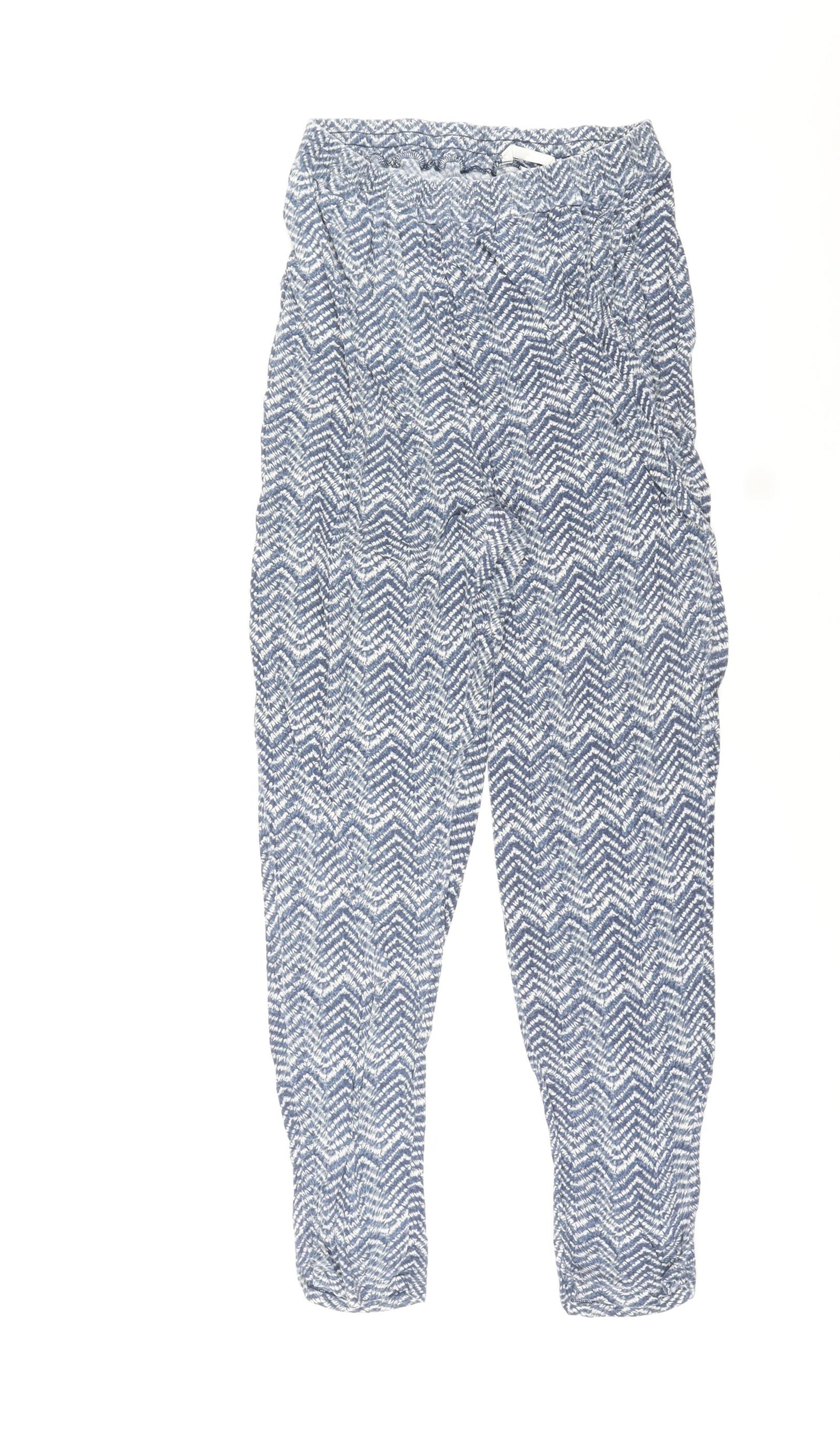 H&M Womens Blue Herringbone Viscose Jogger Trousers Size M L24 in Regular