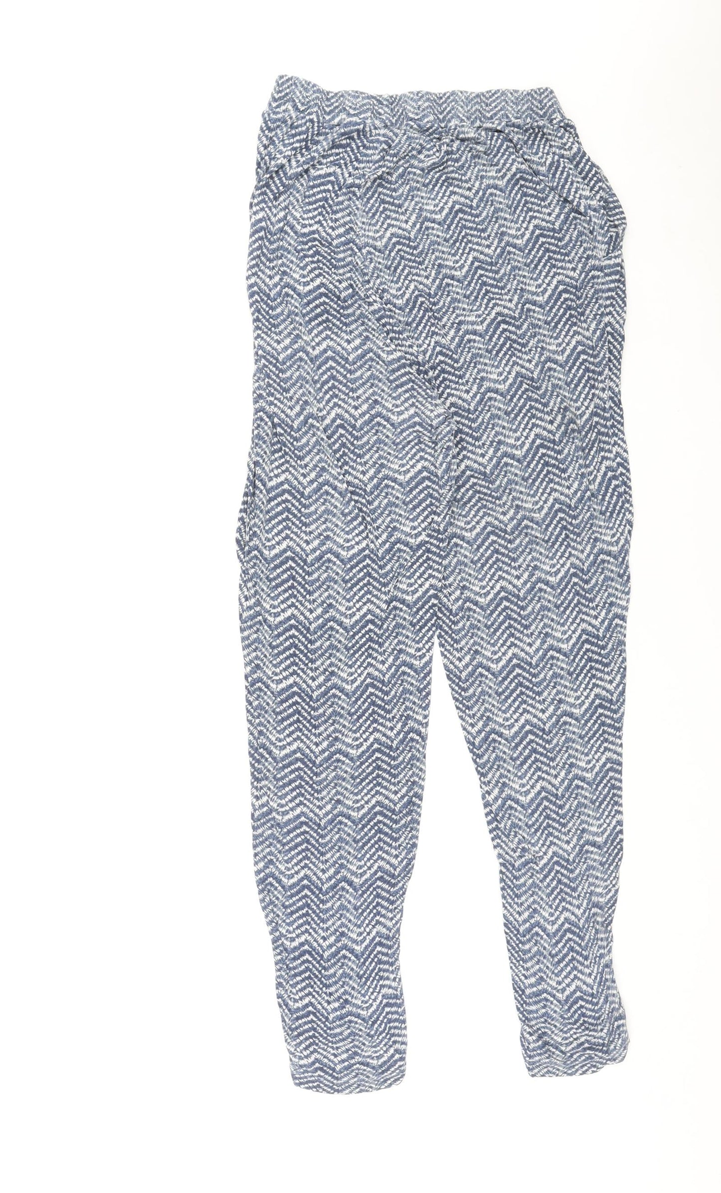 H&M Womens Blue Herringbone Viscose Jogger Trousers Size M L24 in Regular