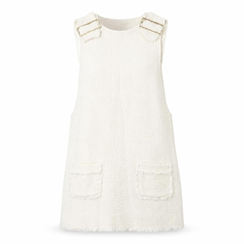 Zara Womens Ivory Cotton A-Line Size XS Square Neck Buckle - Distressed Look on Hem and Buckle