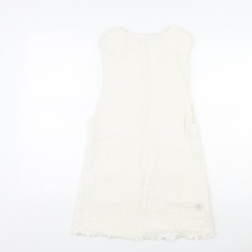 Zara Womens Ivory Cotton A-Line Size XS Square Neck Buckle - Distressed Look on Hem and Buckle