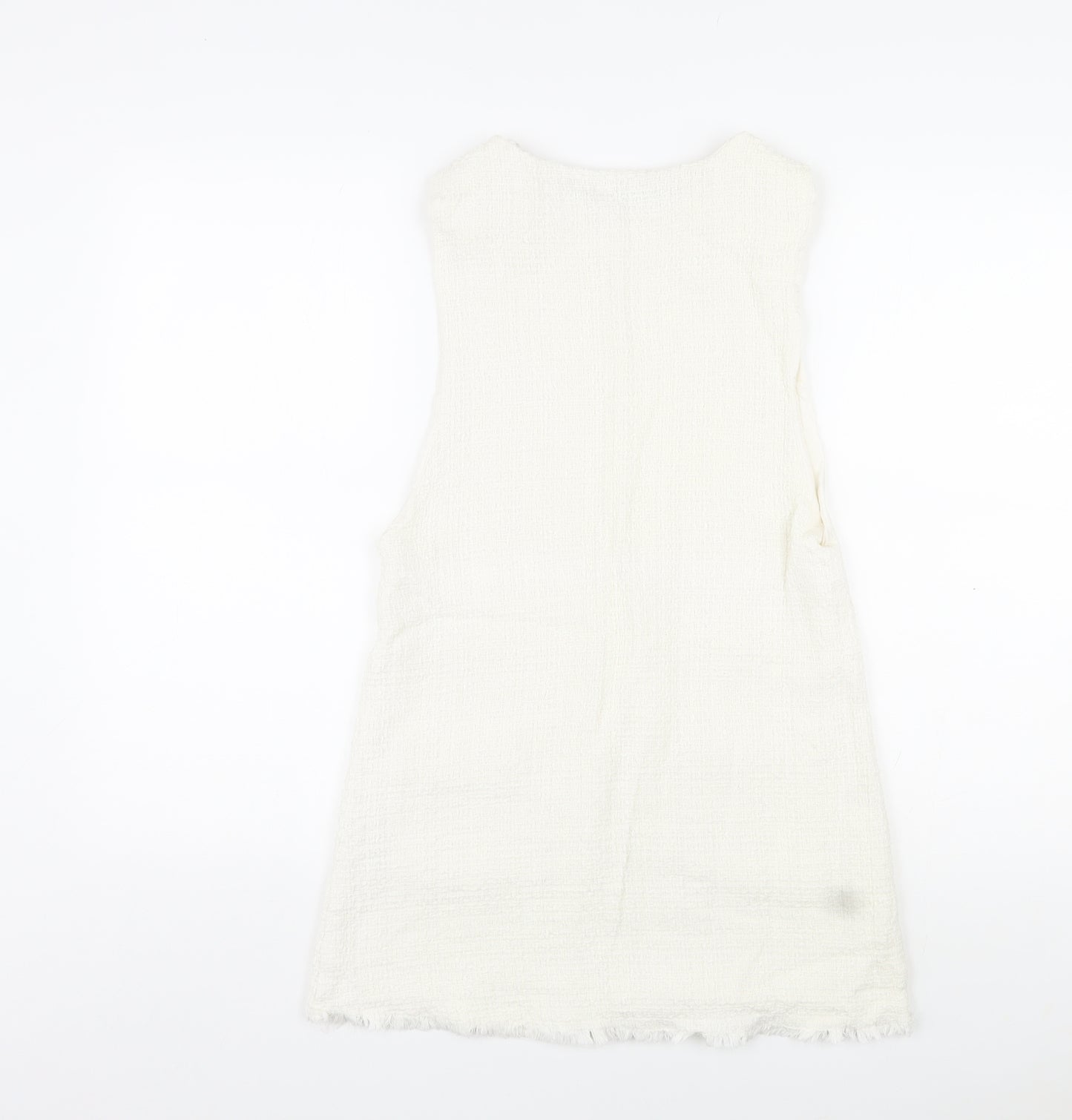 Zara Womens Ivory Cotton A-Line Size XS Square Neck Buckle - Distressed Look on Hem and Buckle