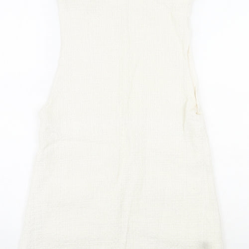 Zara Womens Ivory Cotton A-Line Size XS Square Neck Buckle - Distressed Look on Hem and Buckle