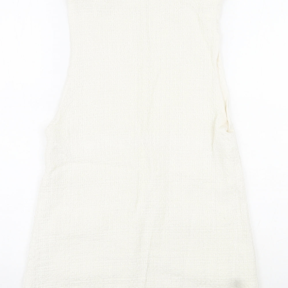 Zara Womens Ivory Cotton A-Line Size XS Square Neck Buckle - Distressed Look on Hem and Buckle