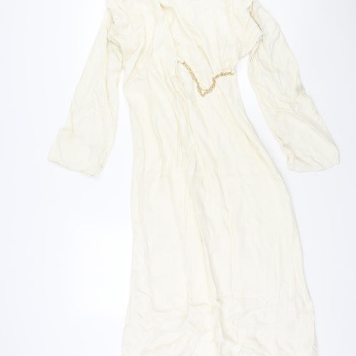 Zara Womens Ivory Viscose Maxi Size S Cowl Neck Zip - Chain Detail