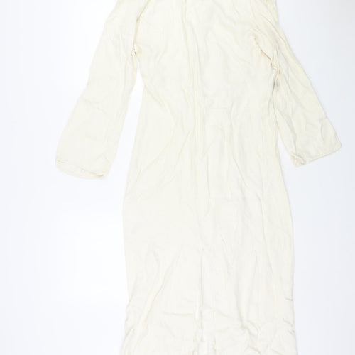 Zara Womens Ivory Viscose Maxi Size S Cowl Neck Zip - Chain Detail