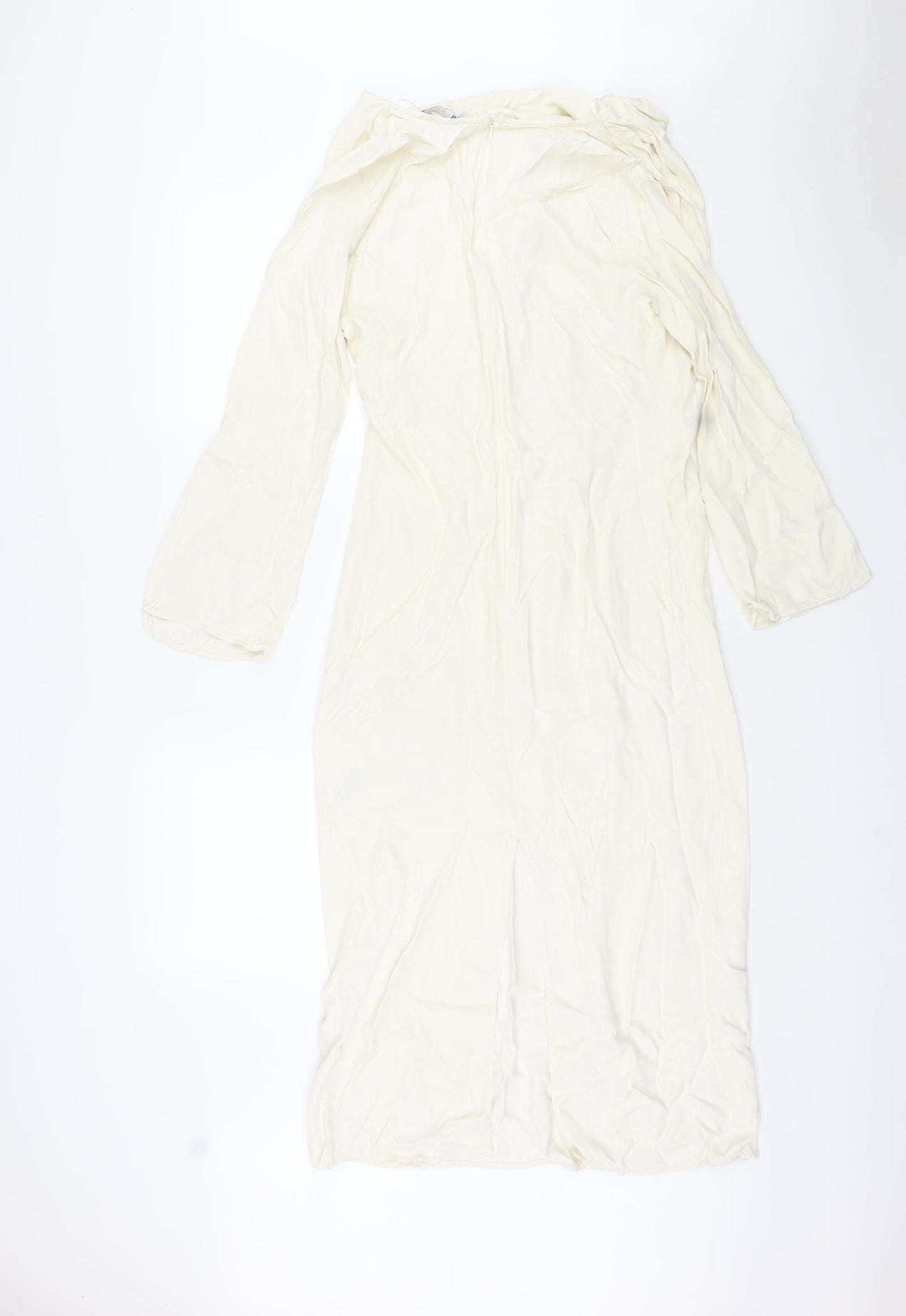 Zara Womens Ivory Viscose Maxi Size S Cowl Neck Zip - Chain Detail