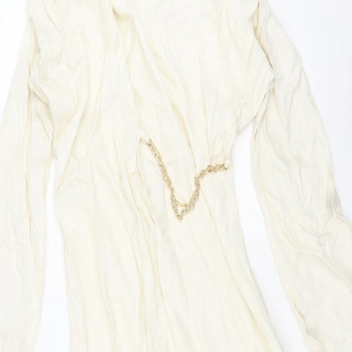 Zara Womens Ivory Viscose Maxi Size S Cowl Neck Zip - Chain Detail