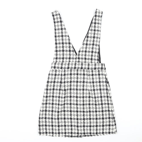 New Look Womens Black Check Polyester Pinafore/Dungaree Dress Size 8 V-Neck Zip