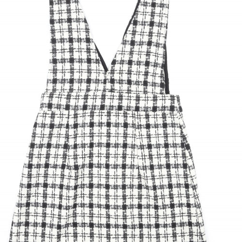 New Look Womens Black Check Polyester Pinafore/Dungaree Dress Size 8 V-Neck Zip