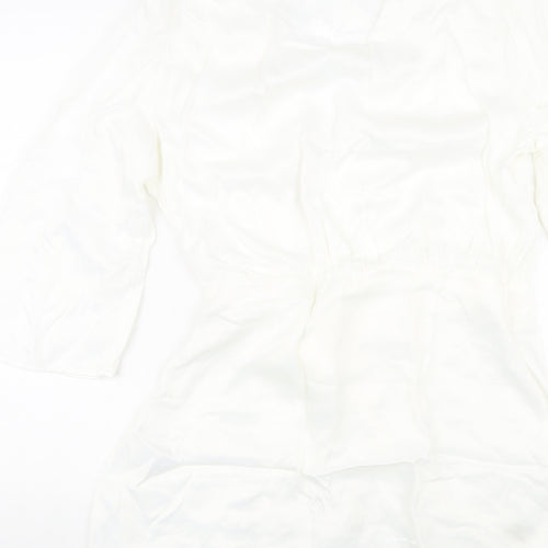 Zara Womens White Viscose A-Line Size S V-Neck Button