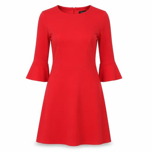 New Look Womens Red Polyester Skater Dress Size 8 Round Neck Zip