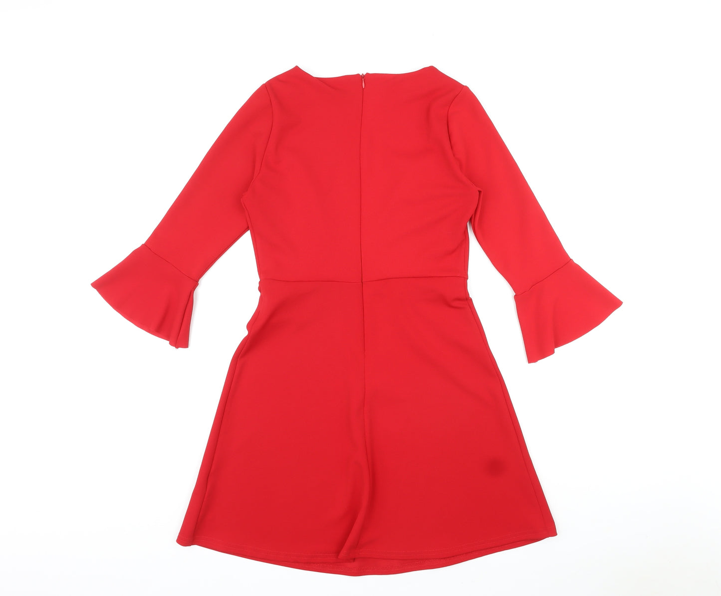 New Look Womens Red Polyester Skater Dress Size 8 Round Neck Zip