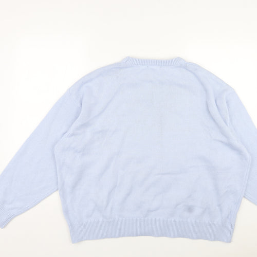 New Look Womens Blue Round Neck Acrylic Pullover Jumper Size M - Sequin Design, Reindeer