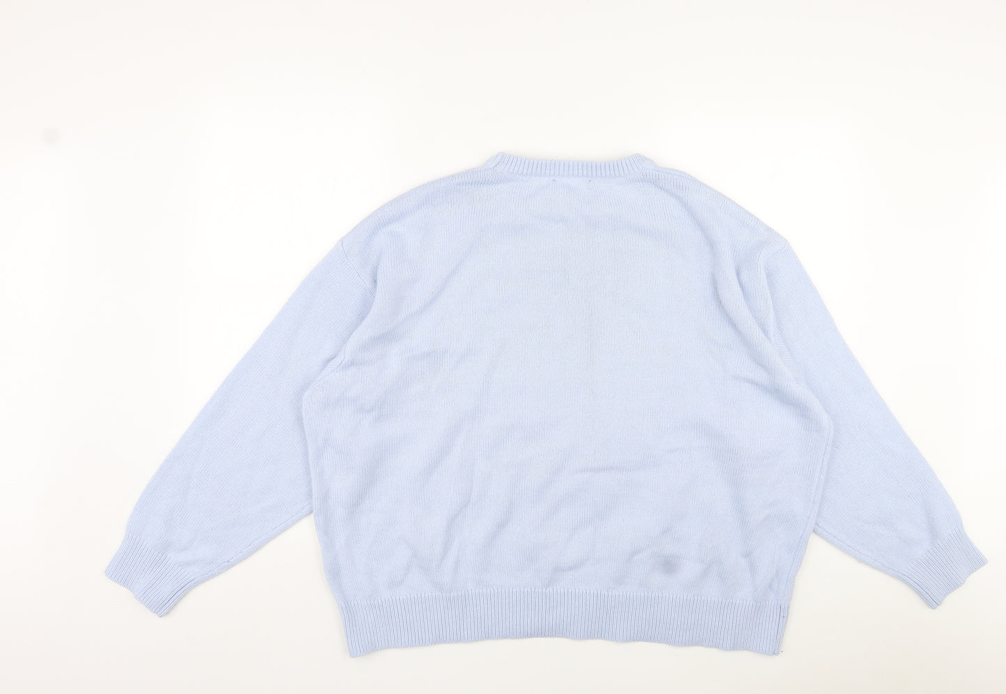 New Look Womens Blue Round Neck Acrylic Pullover Jumper Size M - Sequin Design, Reindeer