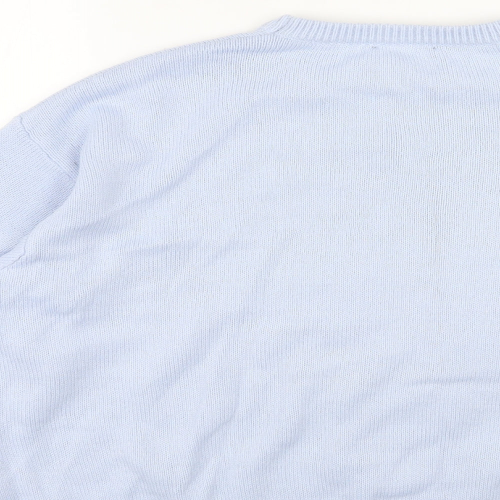 New Look Womens Blue Round Neck Acrylic Pullover Jumper Size M - Sequin Design, Reindeer