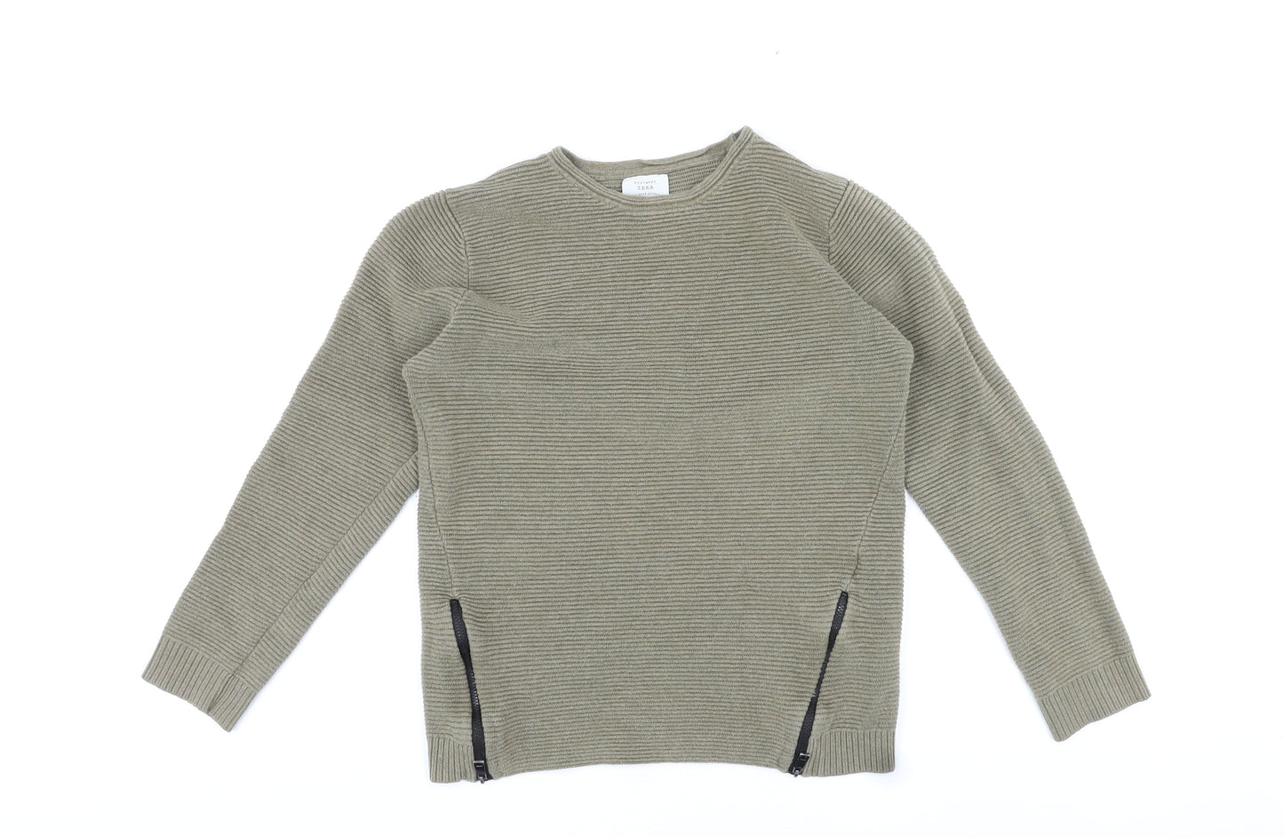 Zara Girls Green Round Neck Cotton Pullover Jumper Size 13-14 Years Pullover