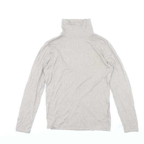 Marks and Spencer Womens Beige High Neck Cotton Pullover Jumper Size 12