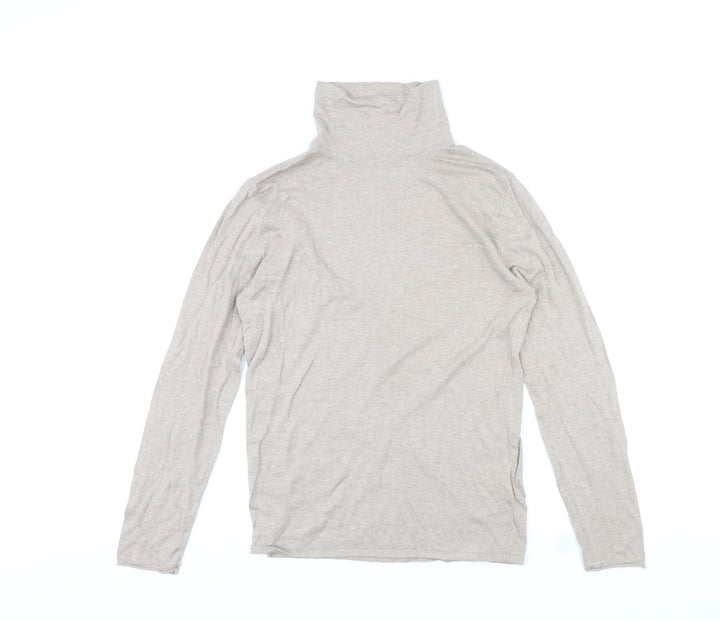 Marks and Spencer Womens Beige High Neck Cotton Pullover Jumper Size 12