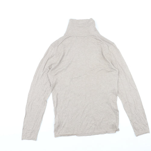 Marks and Spencer Womens Beige High Neck Cotton Pullover Jumper Size 12