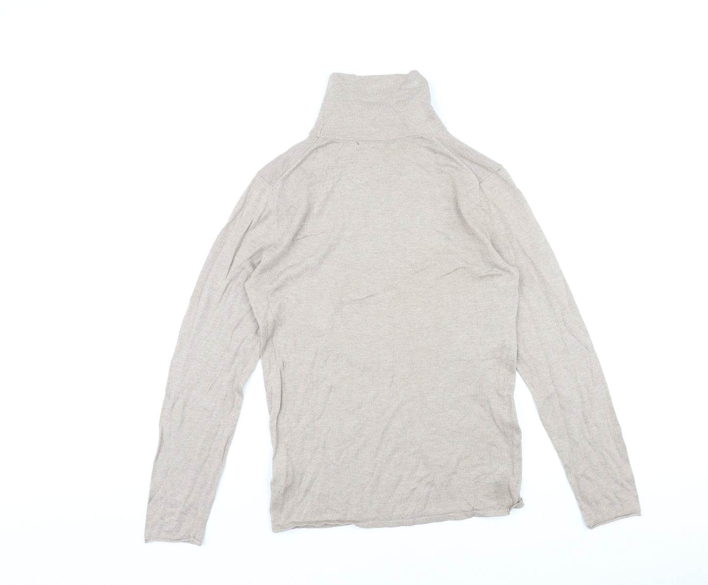 Marks and Spencer Womens Beige High Neck Cotton Pullover Jumper Size 12