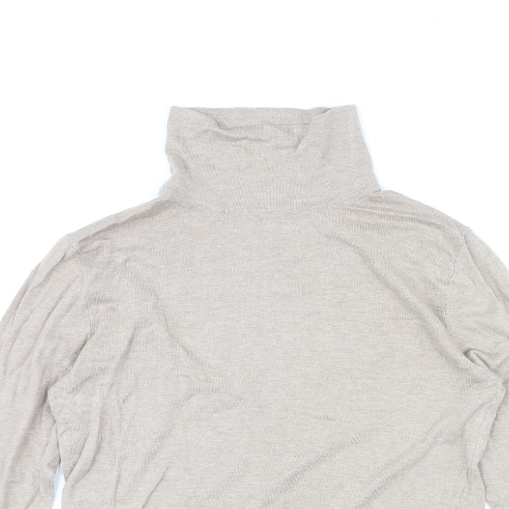 Marks and Spencer Womens Beige High Neck Cotton Pullover Jumper Size 12