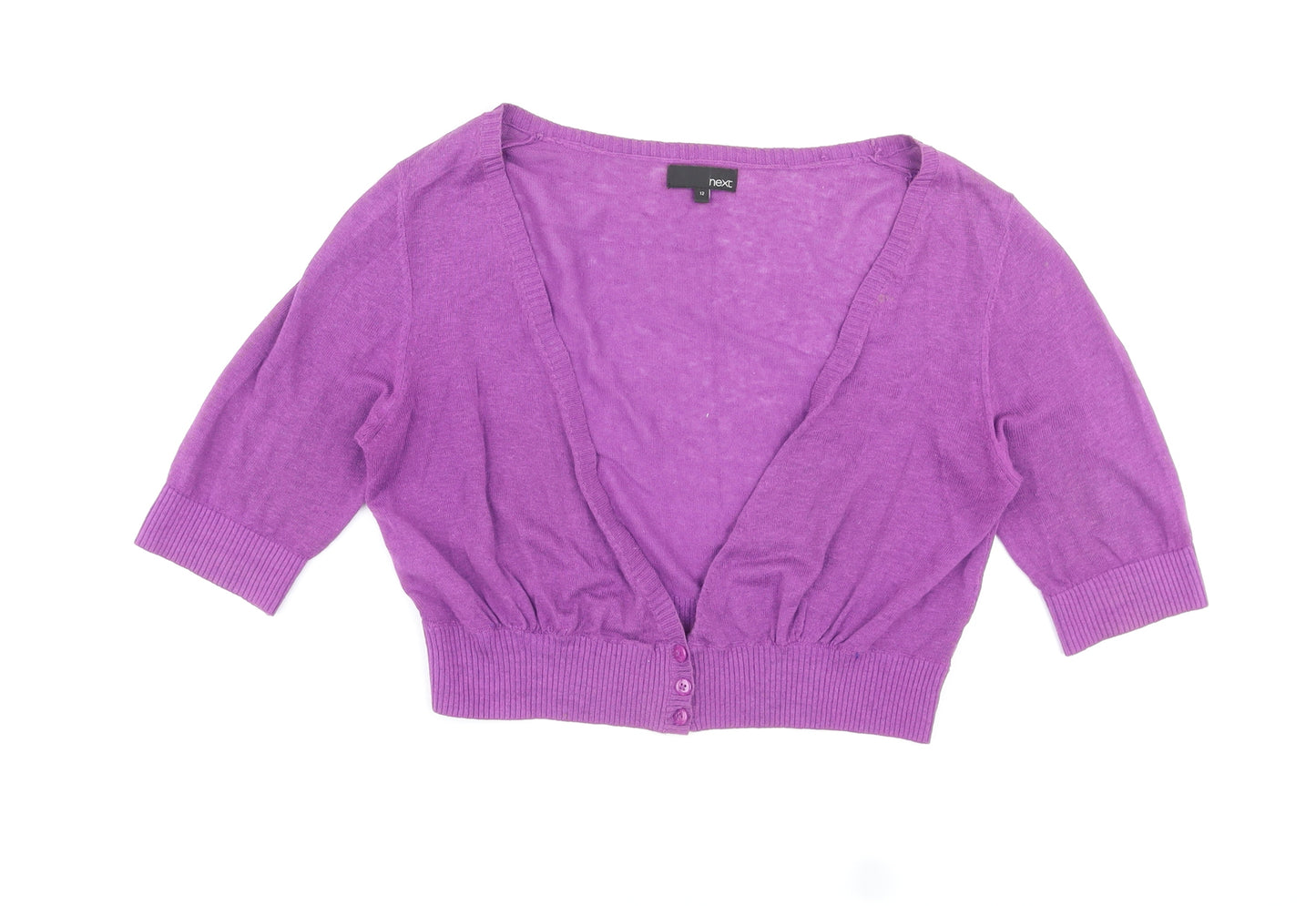 NEXT Womens Purple V-Neck Linen Cardigan Jumper Size 12