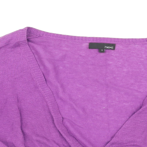 NEXT Womens Purple V-Neck Linen Cardigan Jumper Size 12