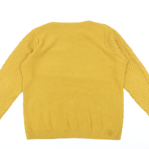 EWM Womens Yellow Round Neck Acrylic Pullover Jumper Size L - Textured