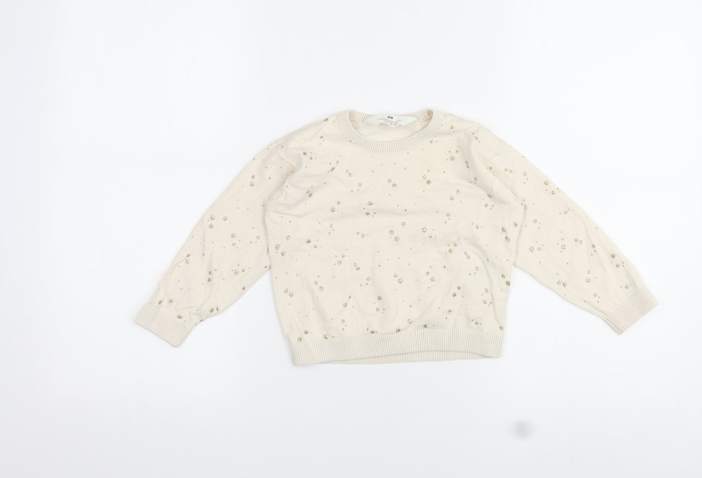H&M Girls Beige Round Neck Cotton Pullover Jumper Size 2-3 Years Pullover - Glitter Stars