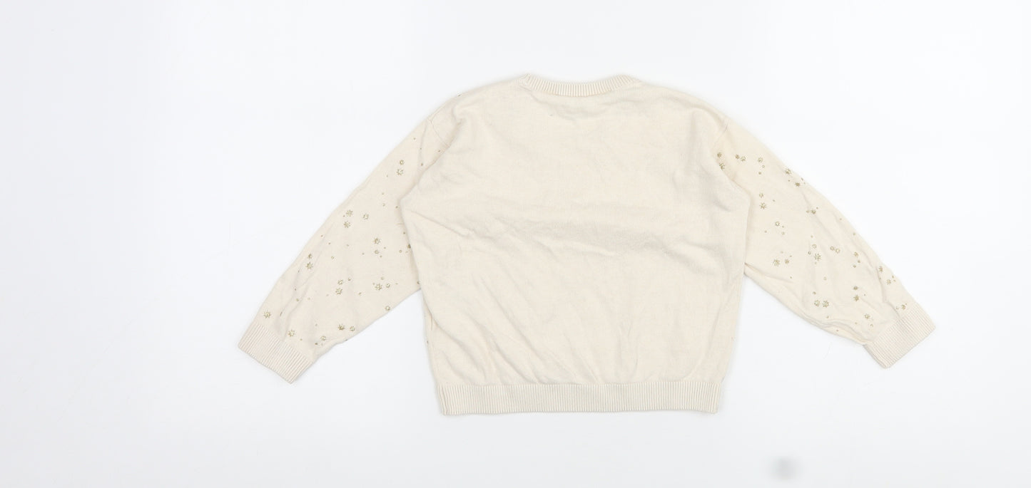 H&M Girls Beige Round Neck Cotton Pullover Jumper Size 2-3 Years Pullover - Glitter Stars