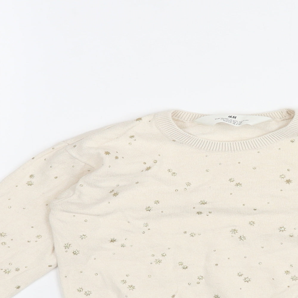 H&M Girls Beige Round Neck Cotton Pullover Jumper Size 2-3 Years Pullover - Glitter Stars
