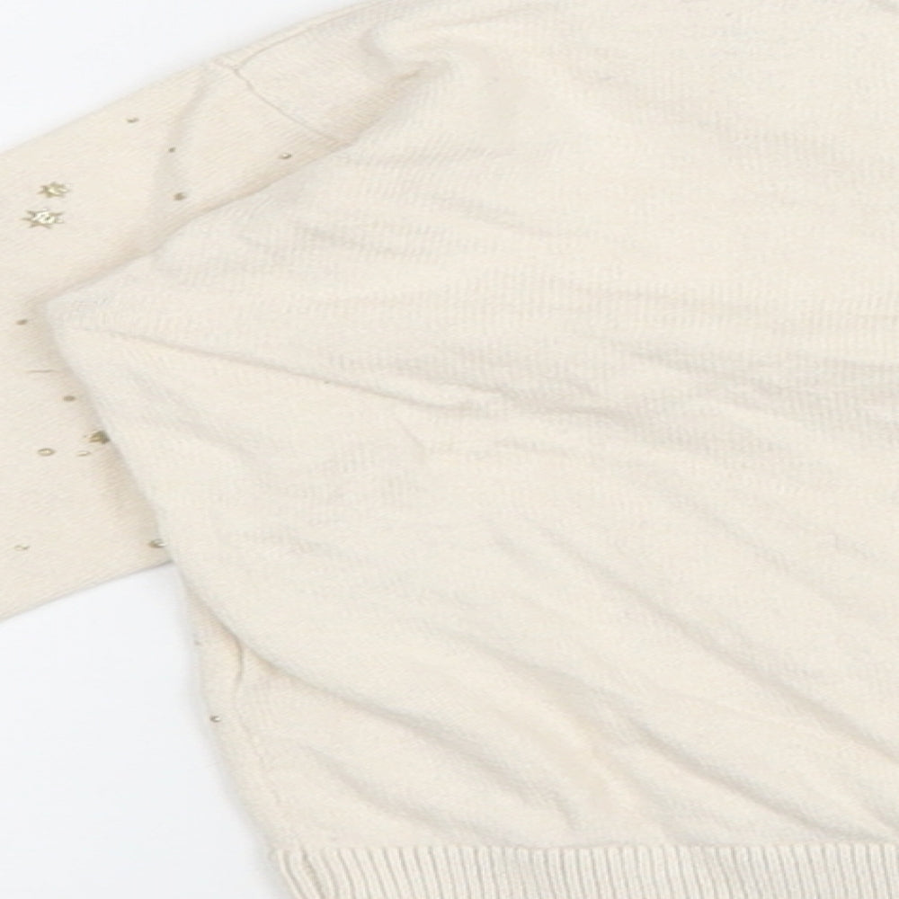 H&M Girls Beige Round Neck Cotton Pullover Jumper Size 2-3 Years Pullover - Glitter Stars