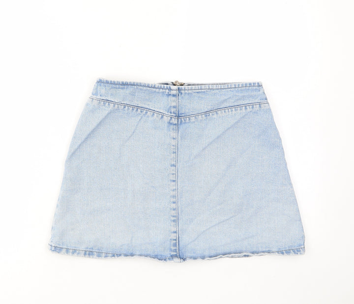 ASOS Womens Blue Cotton A-Line Skirt Size 8 Zip