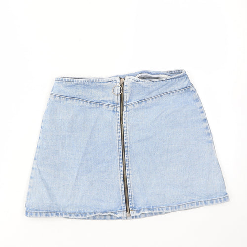 ASOS Womens Blue Cotton A-Line Skirt Size 8 Zip